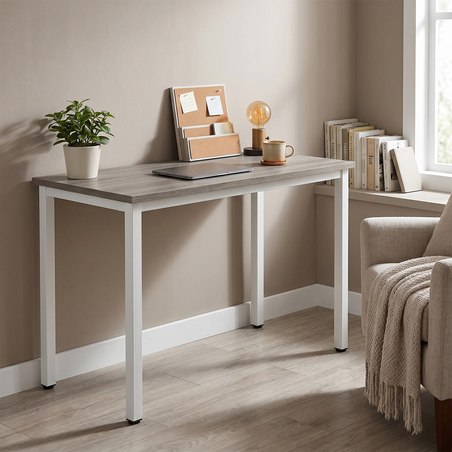 KOLIGEY 47 Inch Computer Desk Home Office Desk Workstation Table Sturdy Frame Modern Simple Easy Assembly Oak Color White
