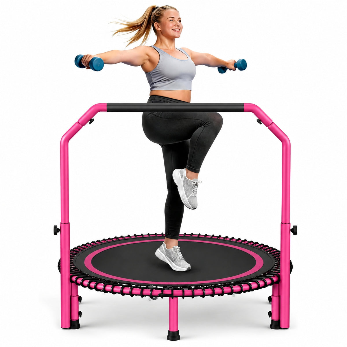 BCAN 450/550LBS Mini Rebounder Trampoline for Adults with Bar, Fitness Trampoline with Bungees, Adjustable Handle, Stable & Quiet, Indoor Outdoor, Whole-Body Workout & Relaxation at Home-40IN/48IN (Copy)