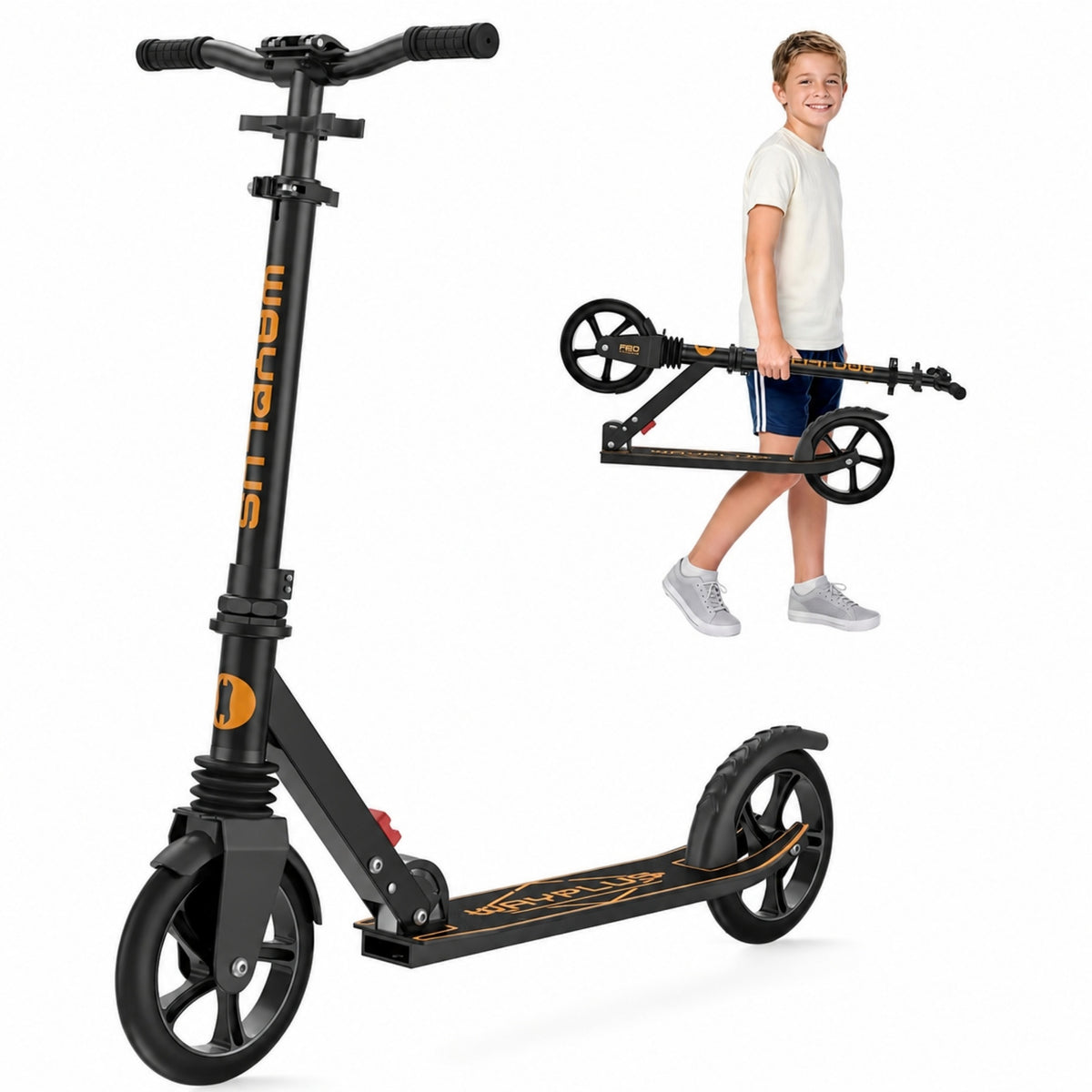 WAYPLUS Kick Scooter for Ages 6+,Kid, Teens & Adults. Max Load 240 LBS. Foldable, Lightweight, 8IN Big Wheels for Kids, Teen and Adults, 4 Adjustable Levels. Bearing ABEC9