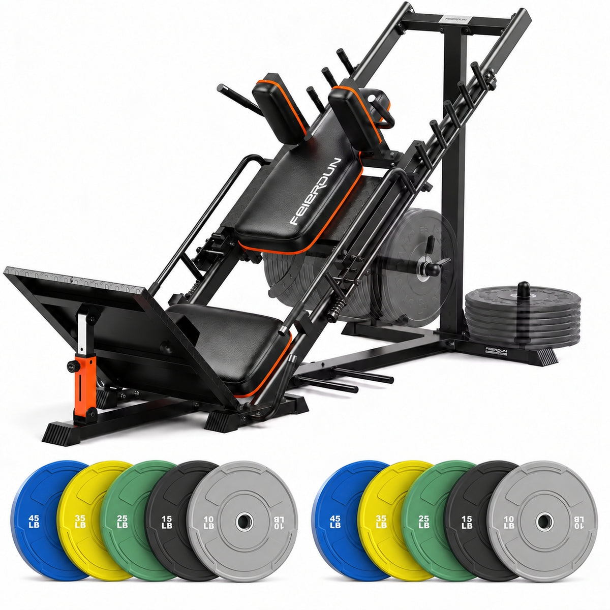 FEIERDUN 2-in-1 Leg Press Hack Squat Machine, Smoother & Zero-Maintenance Operation with Upgraded Roller System, Extended Full ROM, Heavy-Duty Leg Press Machine for Lower Body Strength Training