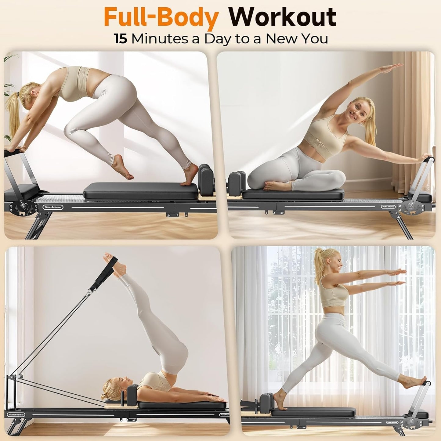 FEIERDUN Foldable Pilates Reformer, Pilates Machine & Equipment for Home use, Pilates Exercise Equipment with Jump Board