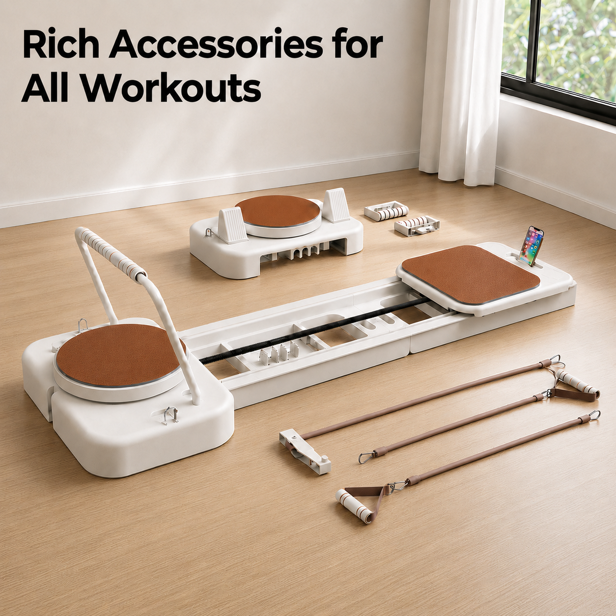 FED FITNESS Pilates Reformer Machine for Home, Extended Sliding Rail Pilates Equipment with Twisting Board, Full Body Exercise Trainer for Core Workout, Stretching, Flexibility and Balance Training