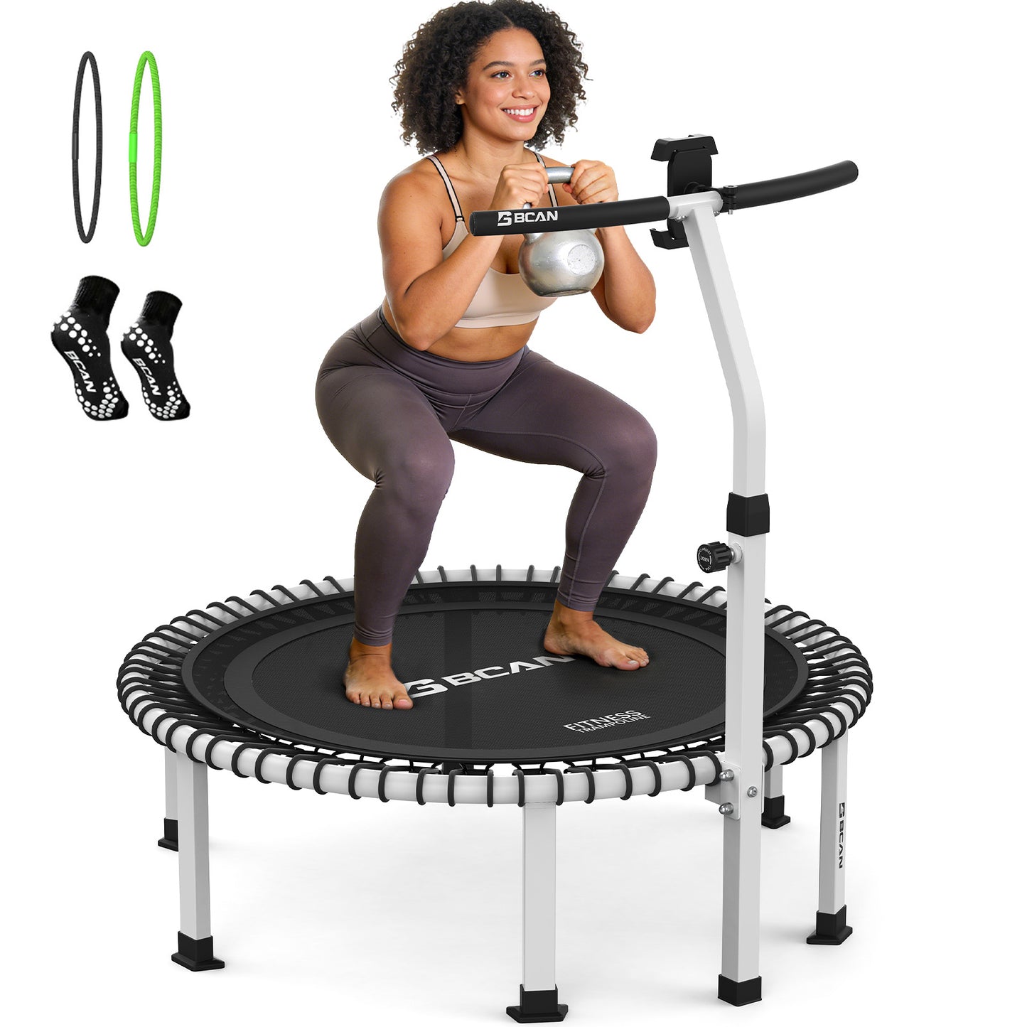 BCAN 40"/48" Soft Land Pro Fitness Rebounder Trampoline, 500 lb Capacity, Adjustable Tension Bungees
