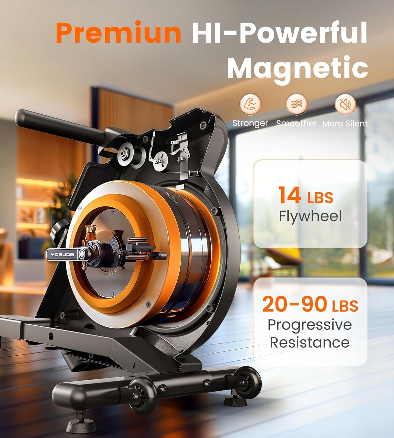 YOSUDA Rowing Machine for Home, Magnetic Rower Machine for Beginners to Athletes, Use with Resistance Adjustment Function, Bluetooth, App Supported, LCD Monitor, and Comfortable Seat Cushion
