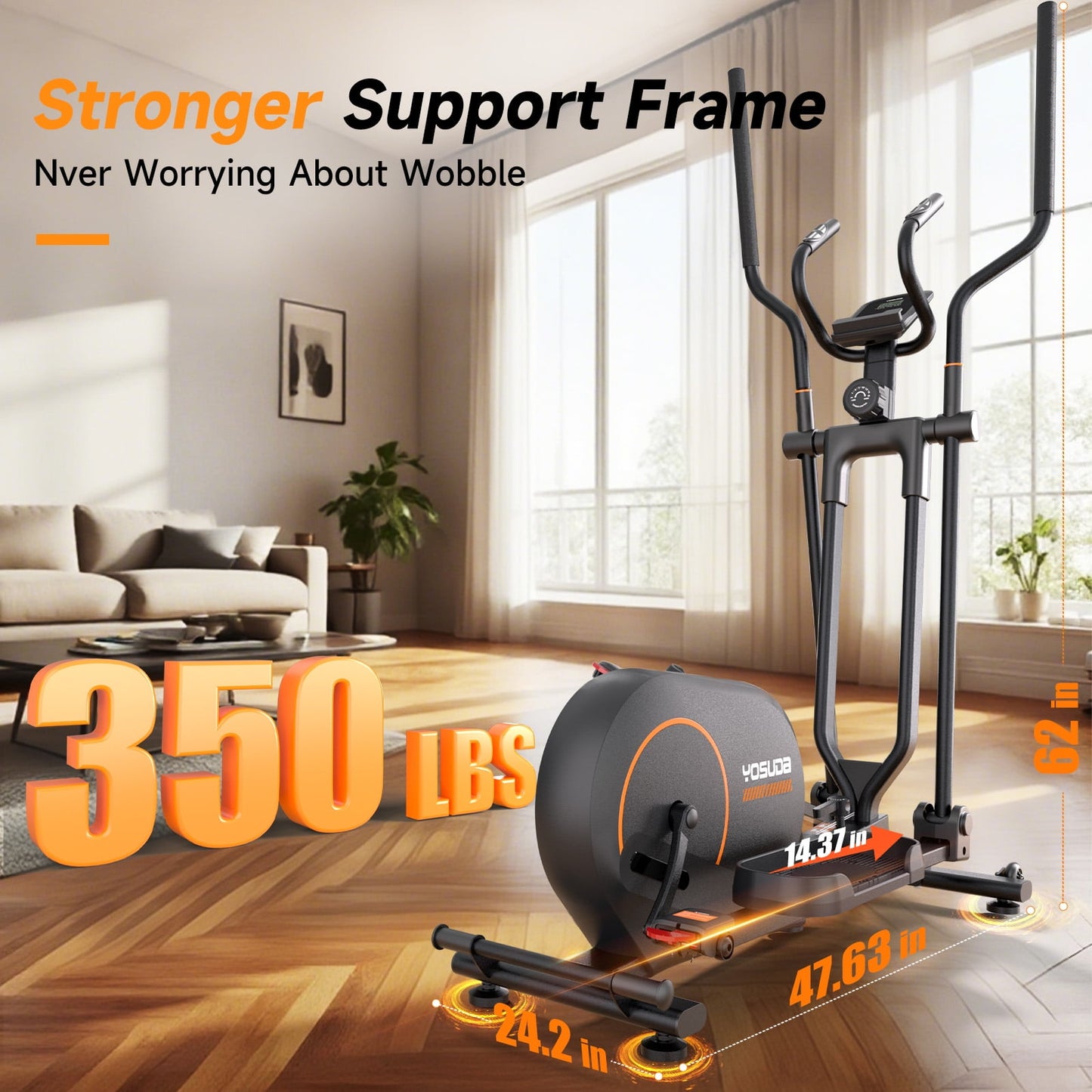 YOSUDA Foldable Elliptical Machines, 16 Resistance Levels Magnetic Elliptical Trainer for Home Gym Cardio with 350 lbs capacity