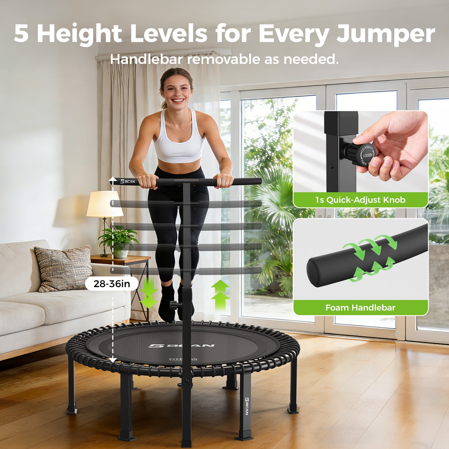 BCAN 40"/48" Soft Land Pro Fitness Rebounder Trampoline, 500 lb Capacity, Adjustable Tension Bungees