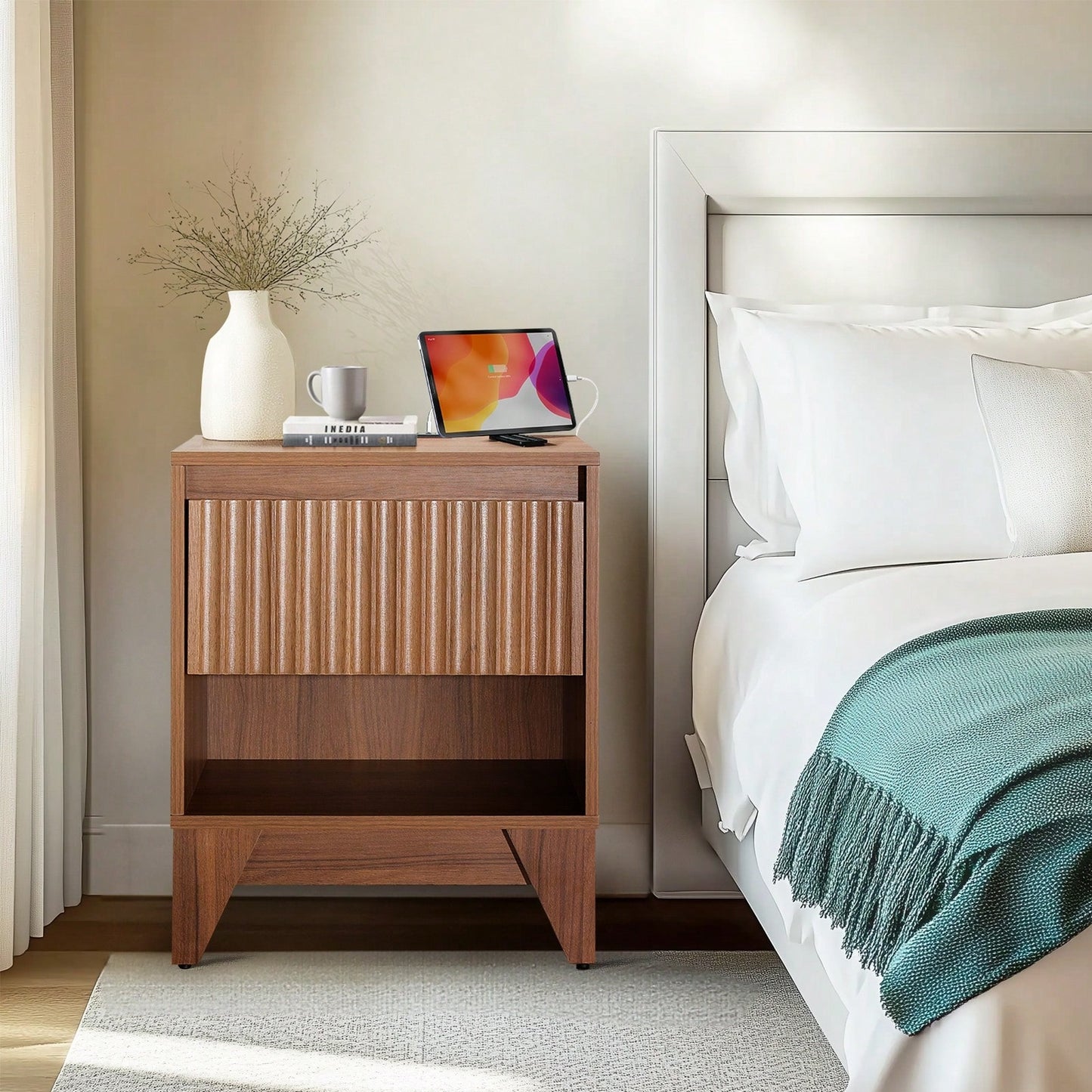 KOLIGEY 1 - Drawer Nightstand With Charging Station, Versatile Side Table With Storage
