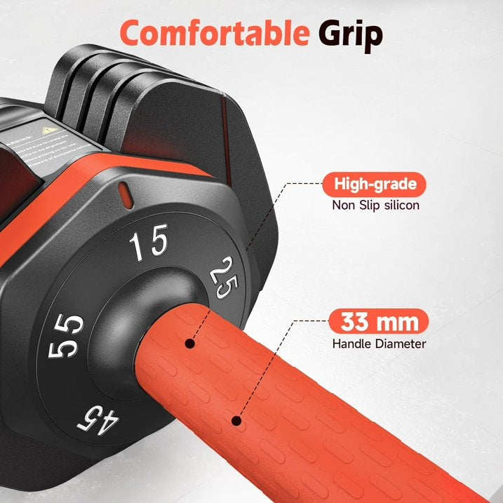 FED Fitness 55LB Adjustable Dumbbells Single,15LB to 55LB Hex Adjustable Dumbbells of 2 Anti-Slip Handle, Suitable for Home Gym Exercise Equipment