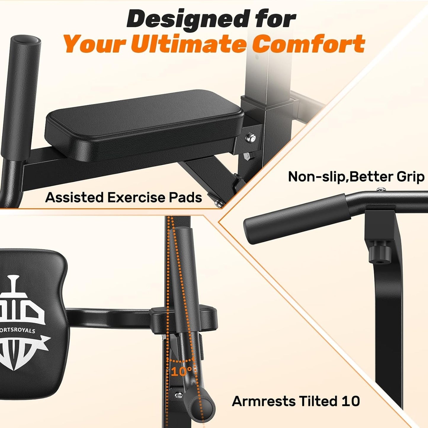Sportsroyals Power Tower Pull Up Bar Station, 450LBS Stable Pull Up Dip Station for Home Gym Strength Training Equipment