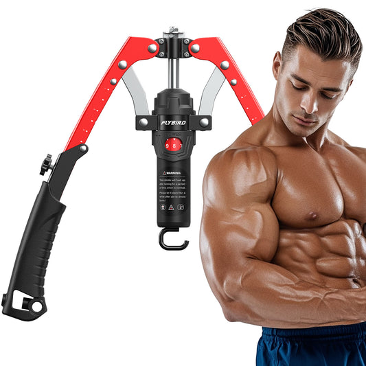 All-in-one YOSUDA Chest Trainer: Hydraulic Power Chest Press (22-440lbs), Arm Twister, and Ab Roller Wheel. Includes Backpack & Pad.