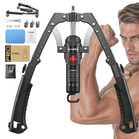 FLYBIRD 2-in-1 Twister Arm Trainer with Ab Roller Wheel, Adjustable 22-440lbs Hydraulic Power Chest