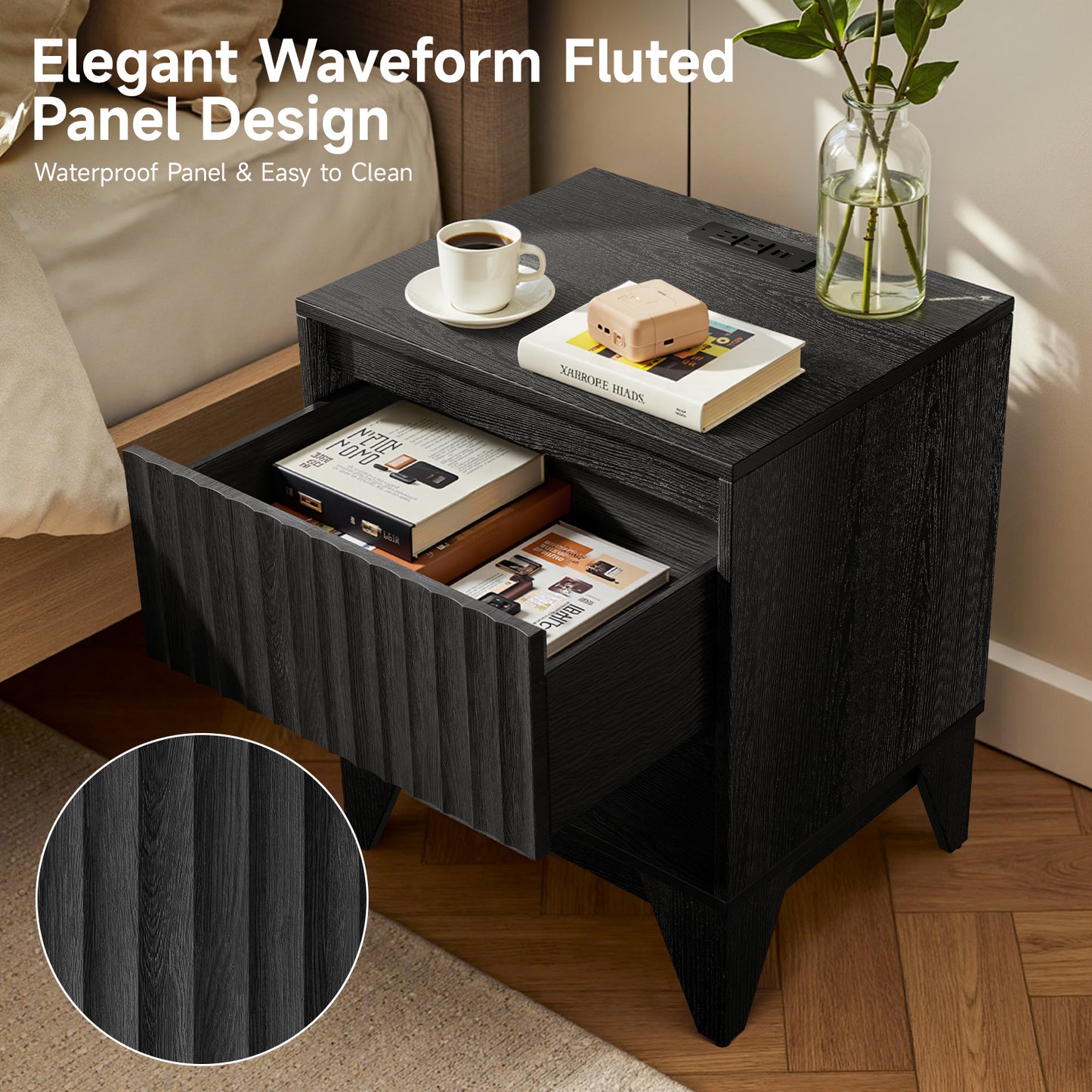 1 - Drawer Nightstand With Charging Station, Versatile Side Table With Storage