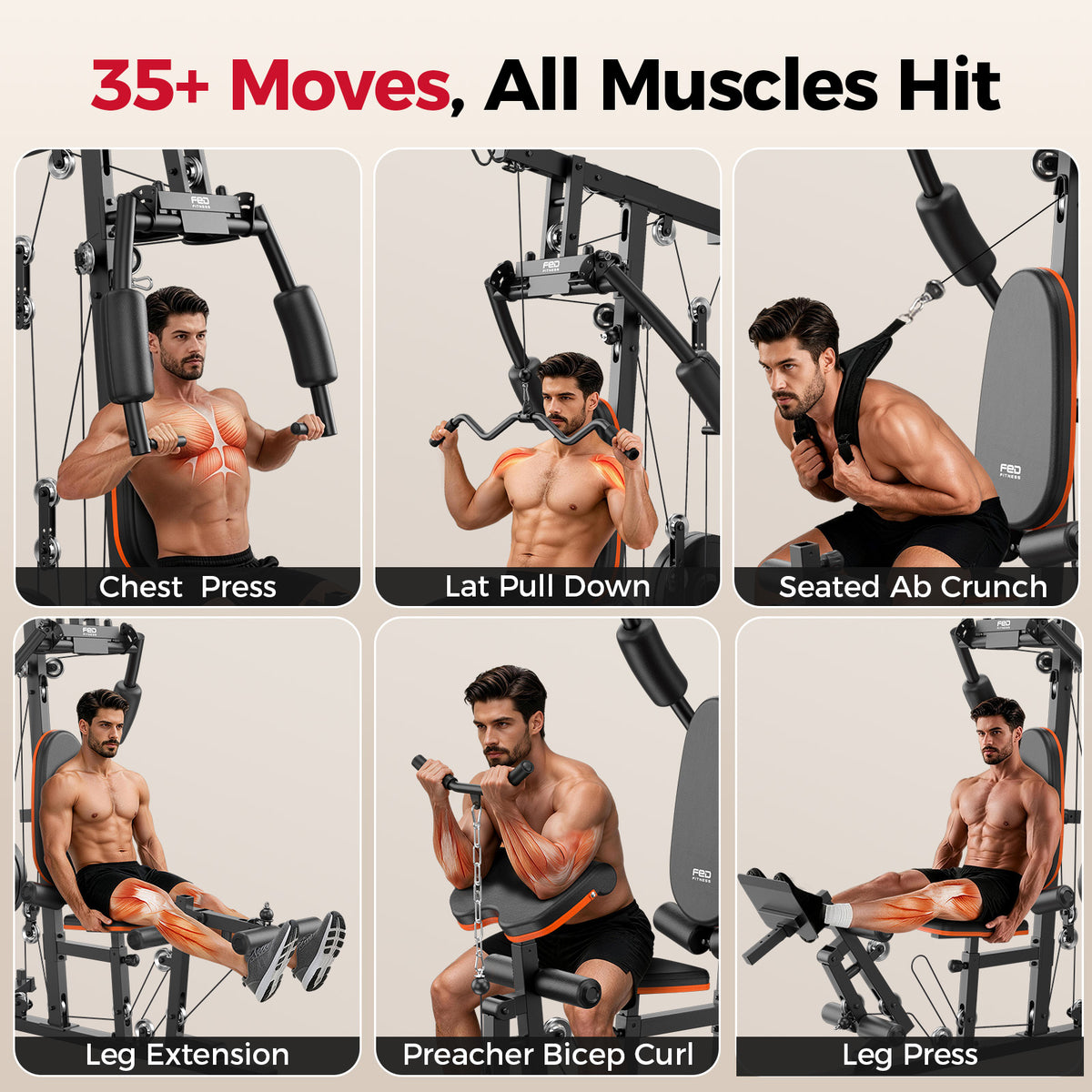 FED Fitness Home Gym, 240LB Plate-Loaded Multifunctional Workout Station | Full-Body Exercise Equipment, Workout Equipment and Fitness Equipment