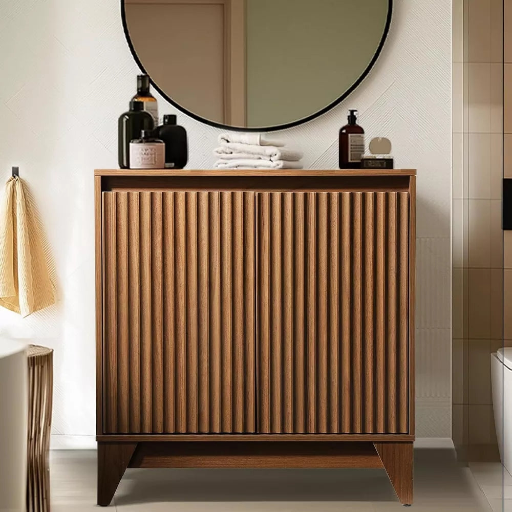 KOLIGEY 32" Tall 2 - Door Accent Brown Cabinet With Adjustable Shelf