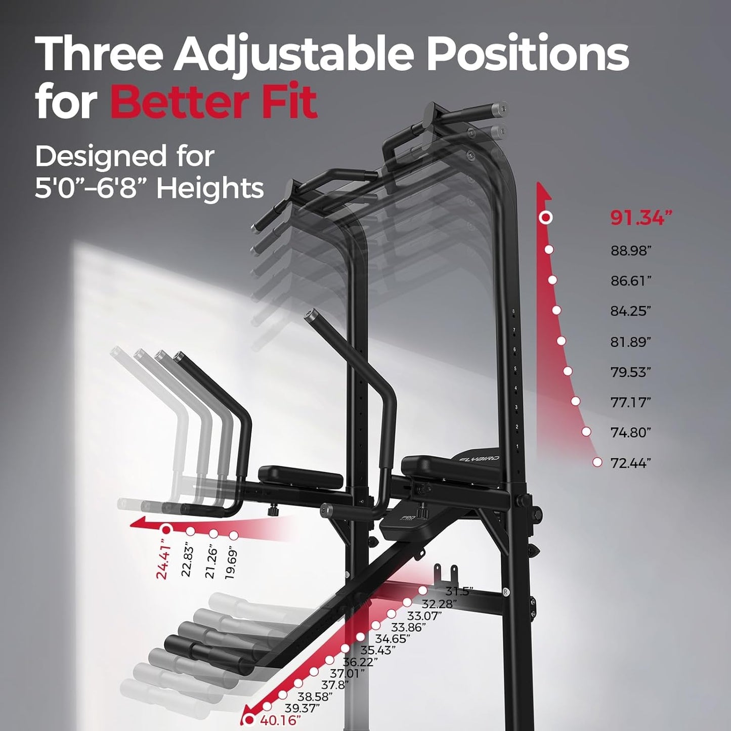 FED FITNESS Power Tower: Adjustable Multi-Function Pull Up & Dip Station, 800 lbs Capacity, Home Gym Strength & Ab Workout