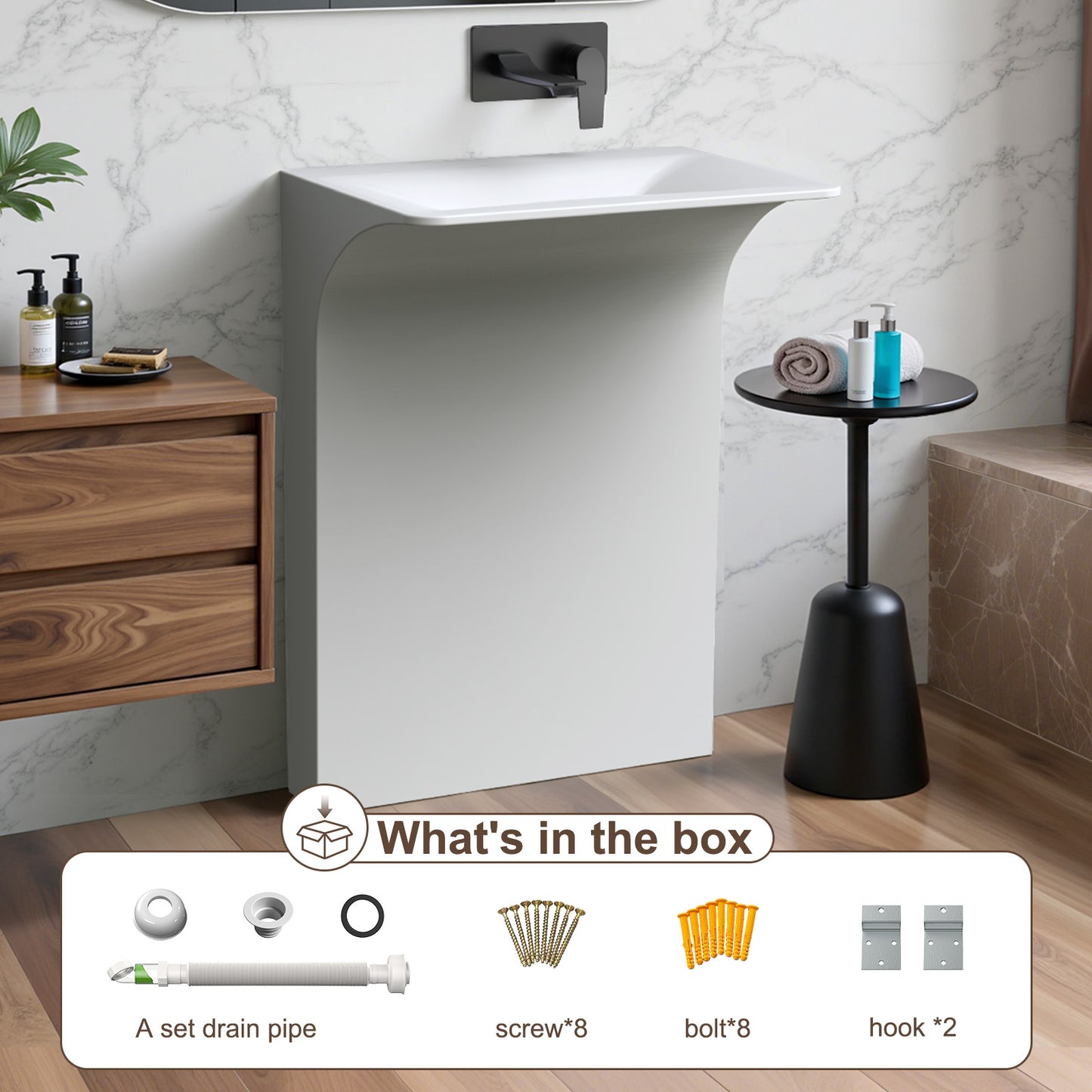 KOLIGEY 33.2'' Tall Solid Surface Pedestal Sink,White Bathroom Sink B607