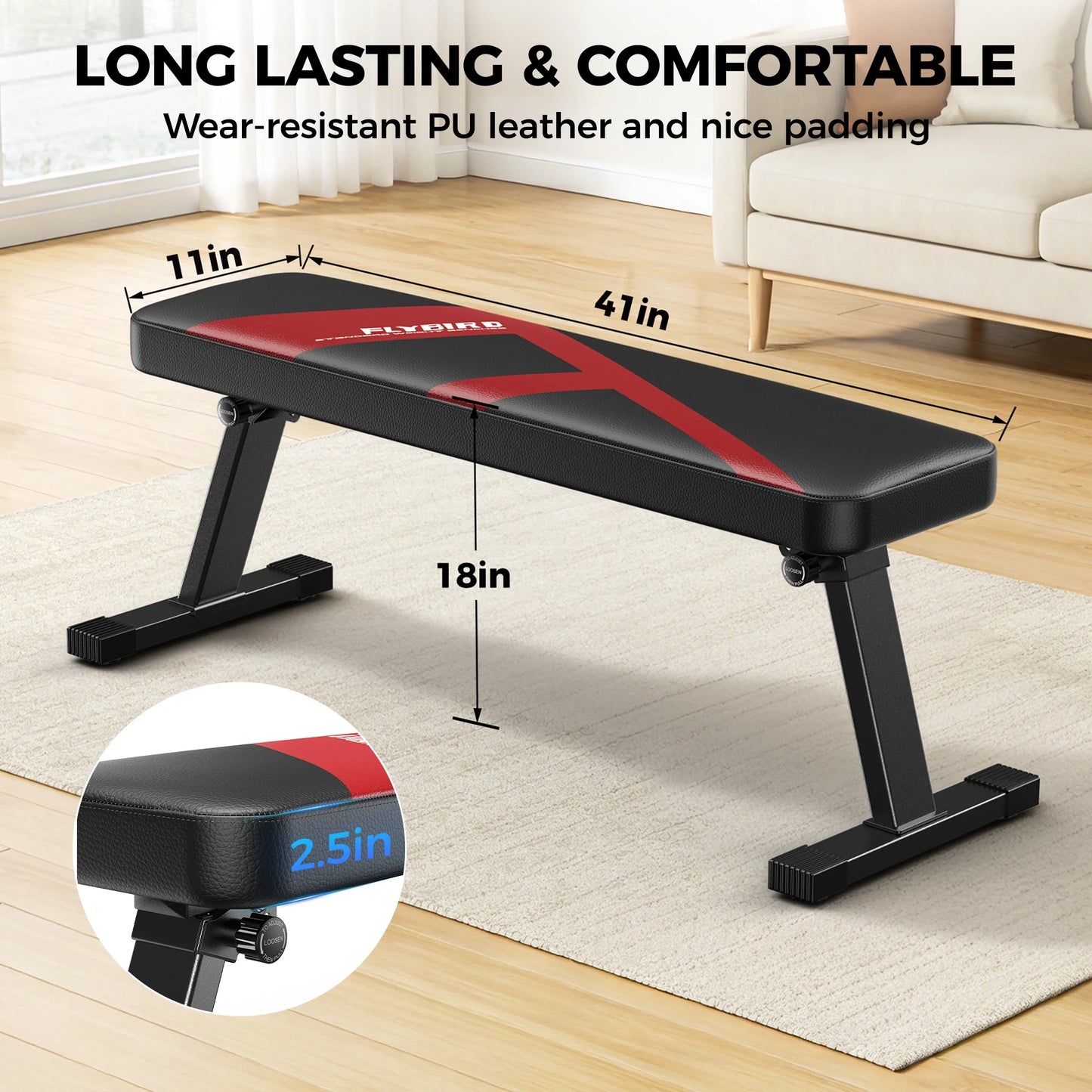 FLYBIRD Flat Bench, Foldable Flat Weight Bench Easy Assembly for Strength Training Bench Press