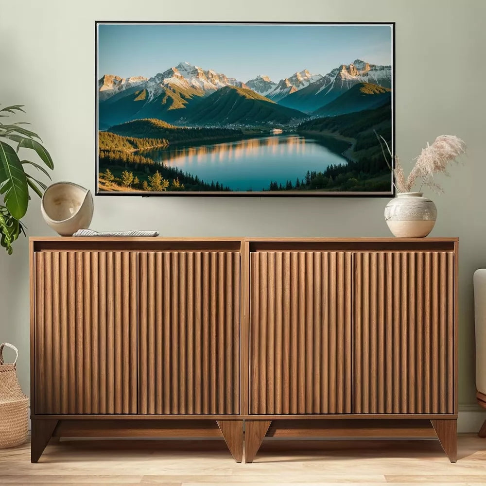 KOLIGEY 32" Tall 2 - Door Accent Brown Cabinet With Adjustable Shelf