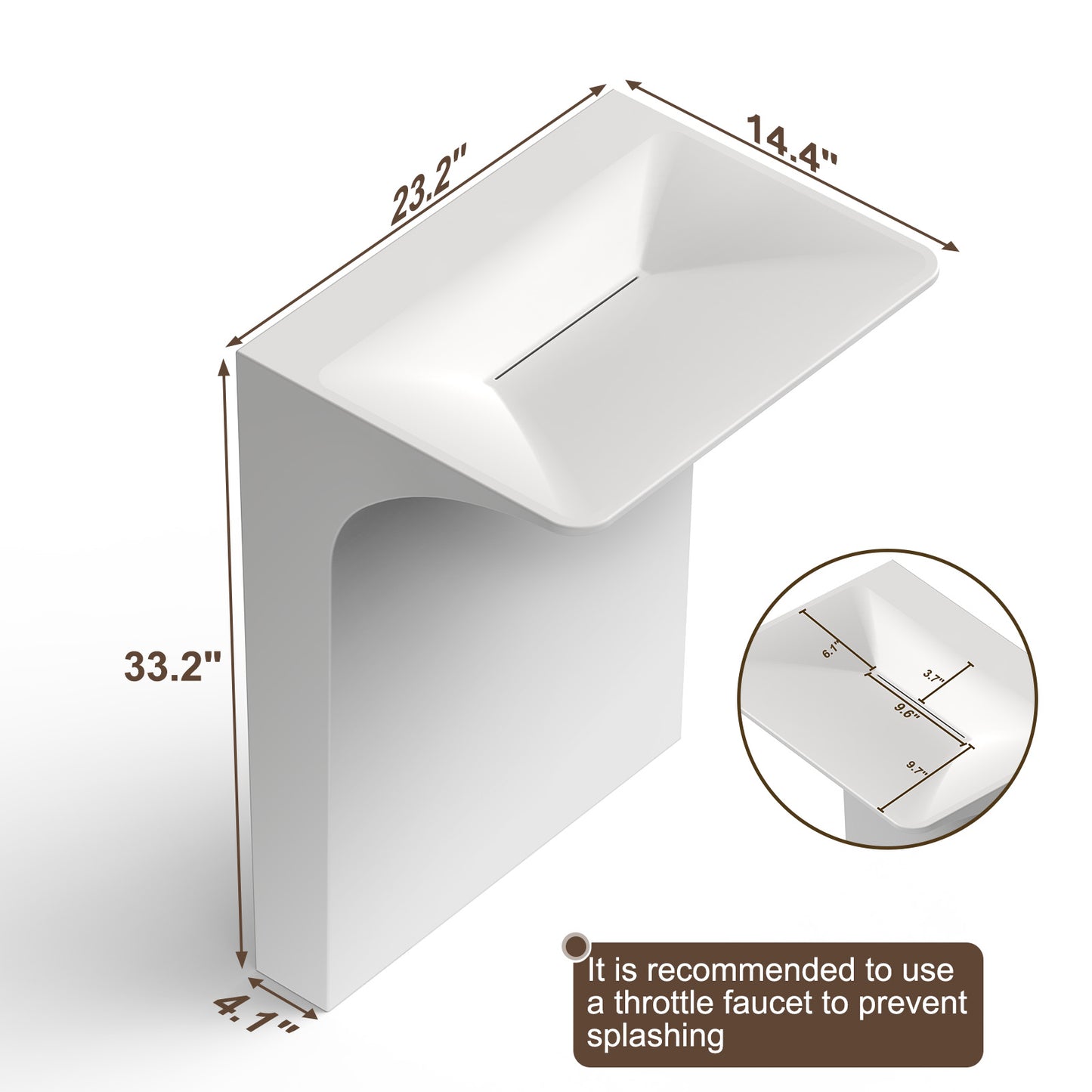 KOLIGEY 33.2'' Tall Solid Surface Pedestal Sink,White Bathroom Sink B607