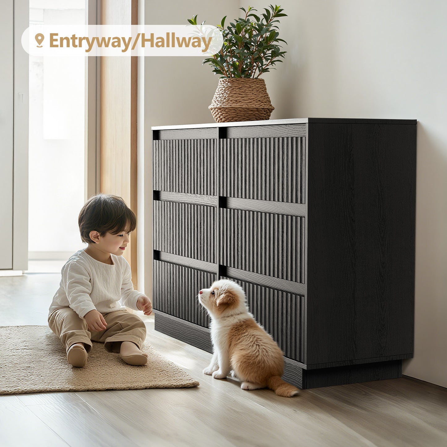 6-Drawer Dresser 47"W Double Dresser With Waveform Fluted Panel