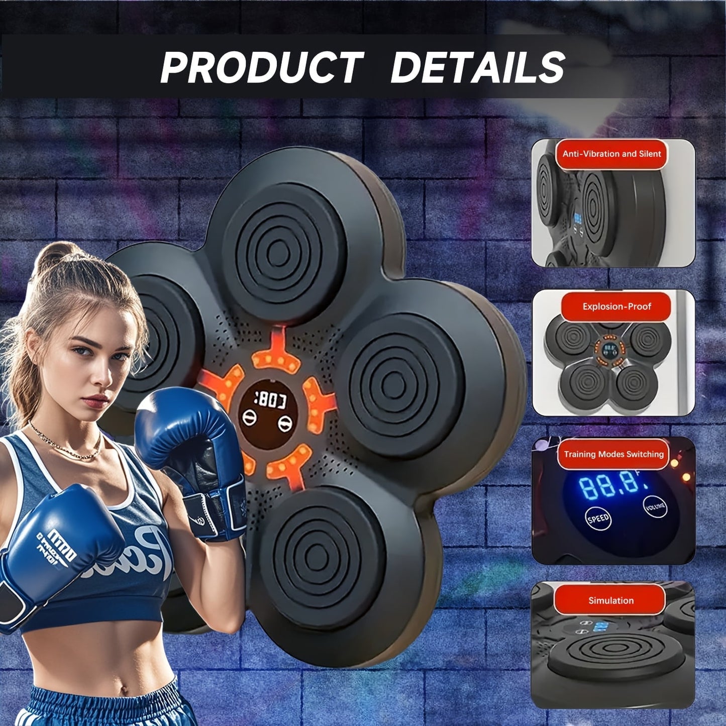 Feierdun Wall-Mounted Smart Boxing Trainer with Music, Gloves, and Target Pads - Wireless-Enabled Fitness Equipment for Home
