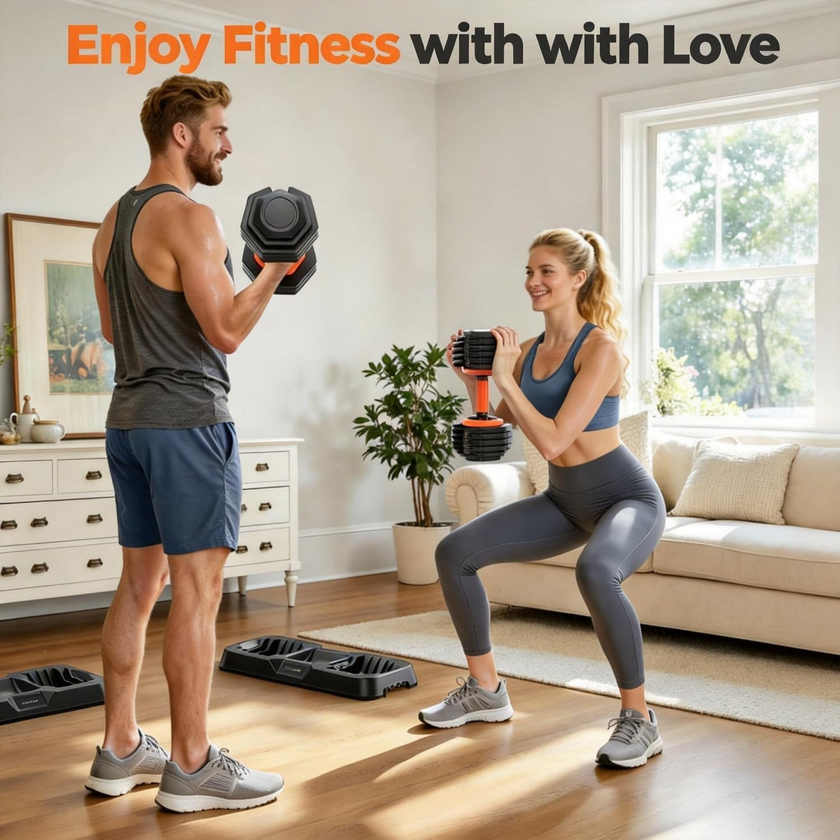 FEIERDUN Adjustable Dumbbell Set, Weight Set for Home Gym, 10-in-1 Free Weight Adjustable Dumbbells, Single Hand Twist Adjust with Non-Slip Handles, 90% Space Saving Strength Training for both Men&Women