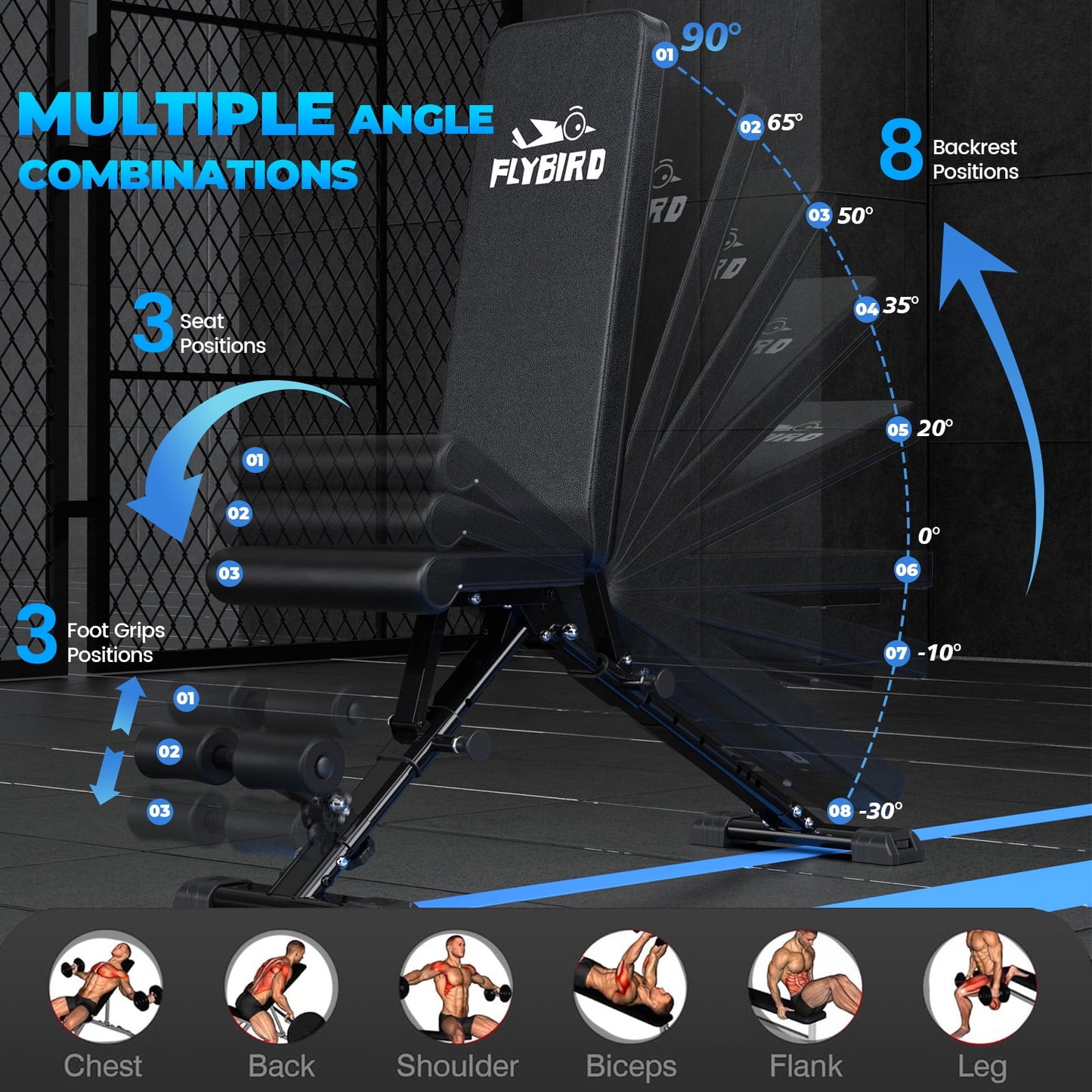 Flybird Collapsible Adjustable Weight Bench - Heavy Duty Foldable Fitness Exercise Utility