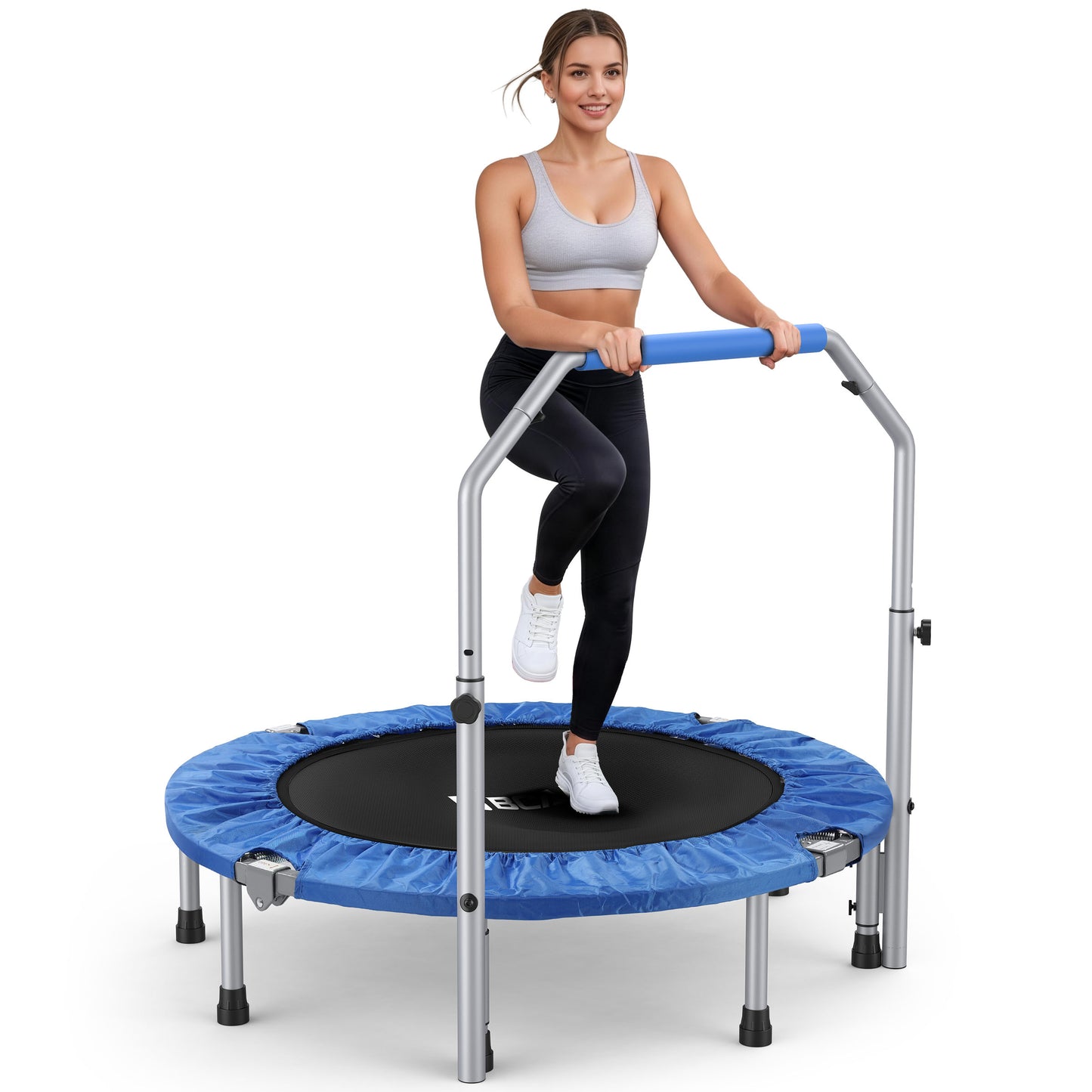 BCAN 40/48" Foldable Trampoline Max Load 330lbs/440lbs, Fitness Rebounder with Adjustable Foam Handle, Exercise Trampoline for Adults Indoor/Garden Workout