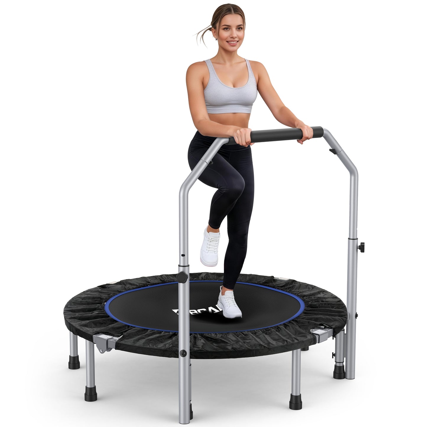 BCAN 40/48" Foldable Trampoline Max Load 330lbs/440lbs, Fitness Rebounder with Adjustable Foam Handle, Exercise Trampoline for Adults Indoor/Garden Workout