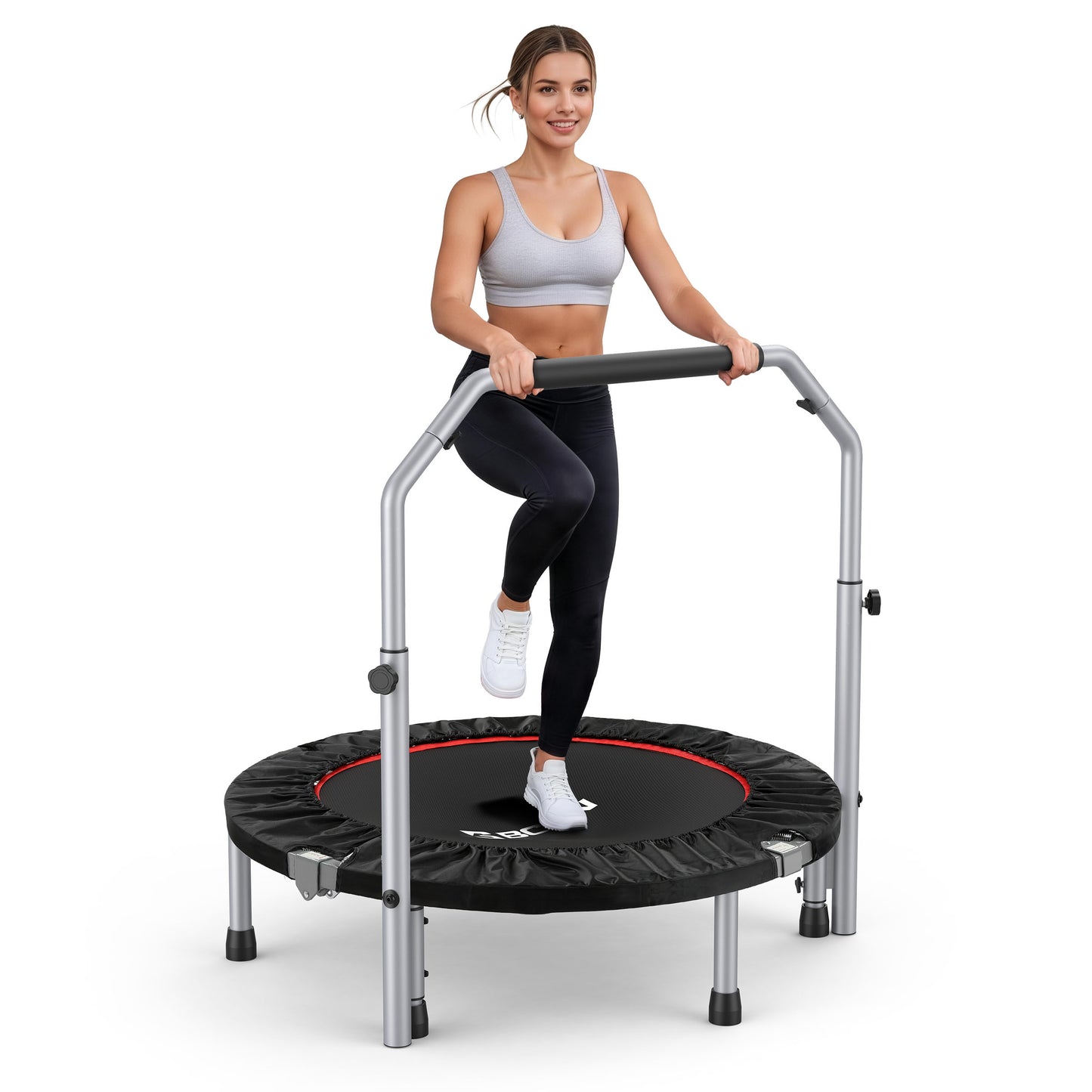 BCAN 40/48" Foldable Trampoline Max Load 330lbs/440lbs, Fitness Rebounder with Adjustable Foam Handle, Exercise Trampoline for Adults Indoor/Garden Workout
