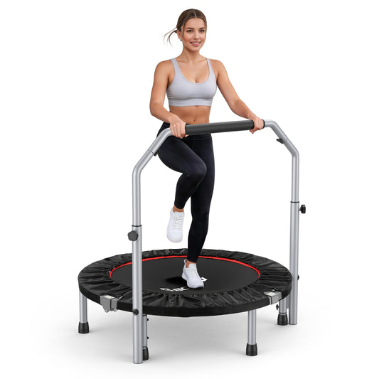 BCAN 40/48" Foldable Trampoline Max Load 330lbs/440lbs, Fitness Rebounder with Adjustable Foam Handle, Exercise Trampoline for Adults Indoor/Garden Workout