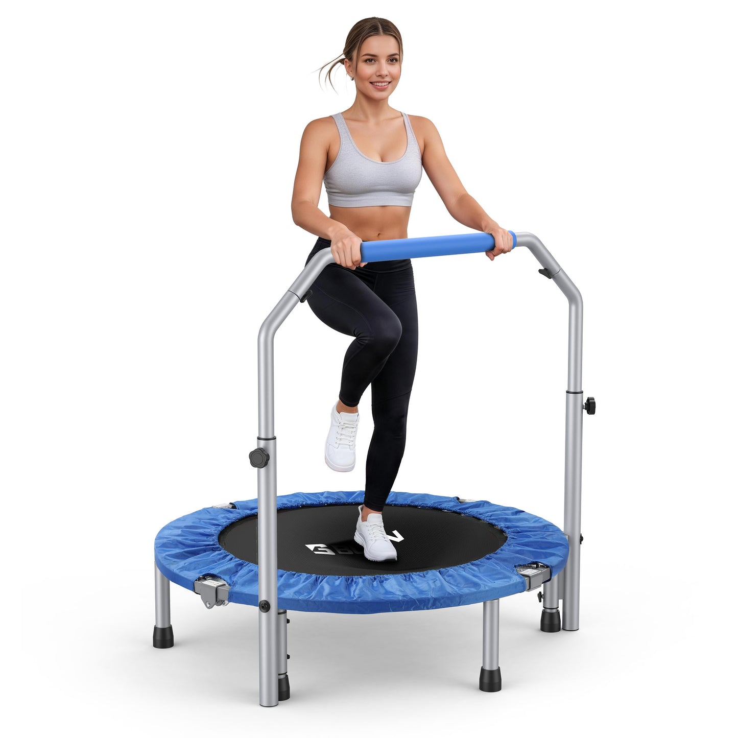 BCAN 40/48" Foldable Trampoline Max Load 330lbs/440lbs, Fitness Rebounder with Adjustable Foam Handle, Exercise Trampoline for Adults Indoor/Garden Workout