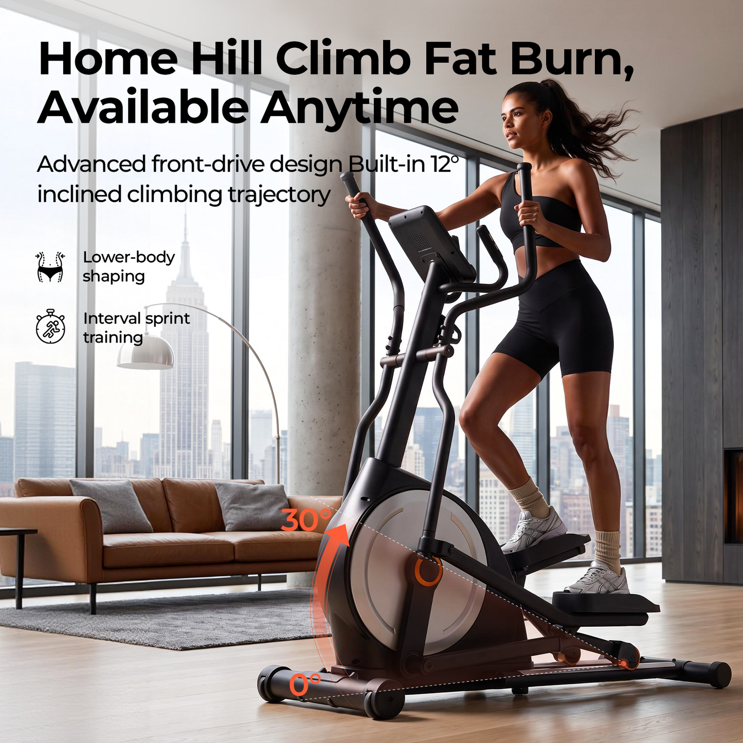 FED FITNESS Elliptical Exercise Machine with 15.5''-17'' Stride & Heart Rate Grips,Ultra Silent Magnetic Elliptical Machine for Home with 16 Levels Resistance
