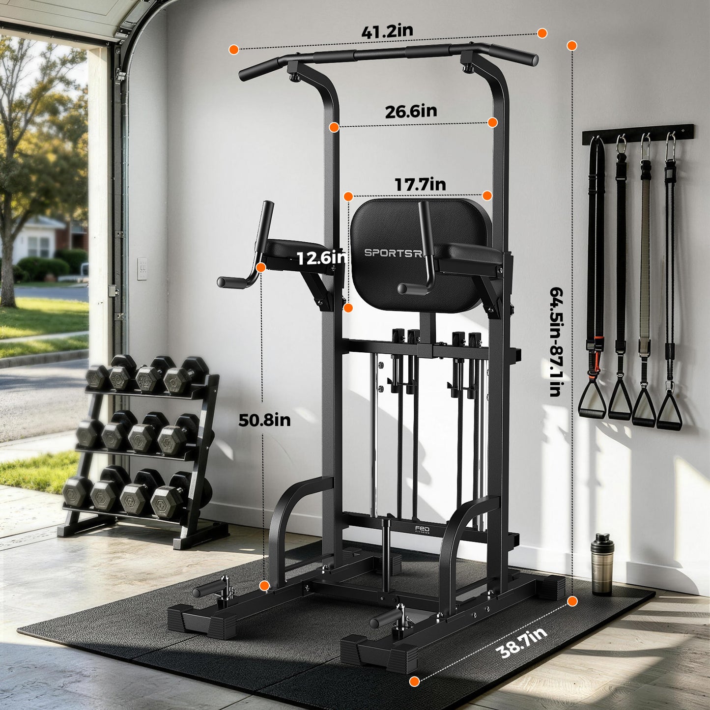 Sportsroyals Power Tower Pull Up Bar Station, 450LBS Stable Pull Up Dip Station for Home Gym Strength Training Equipment (Copy)
