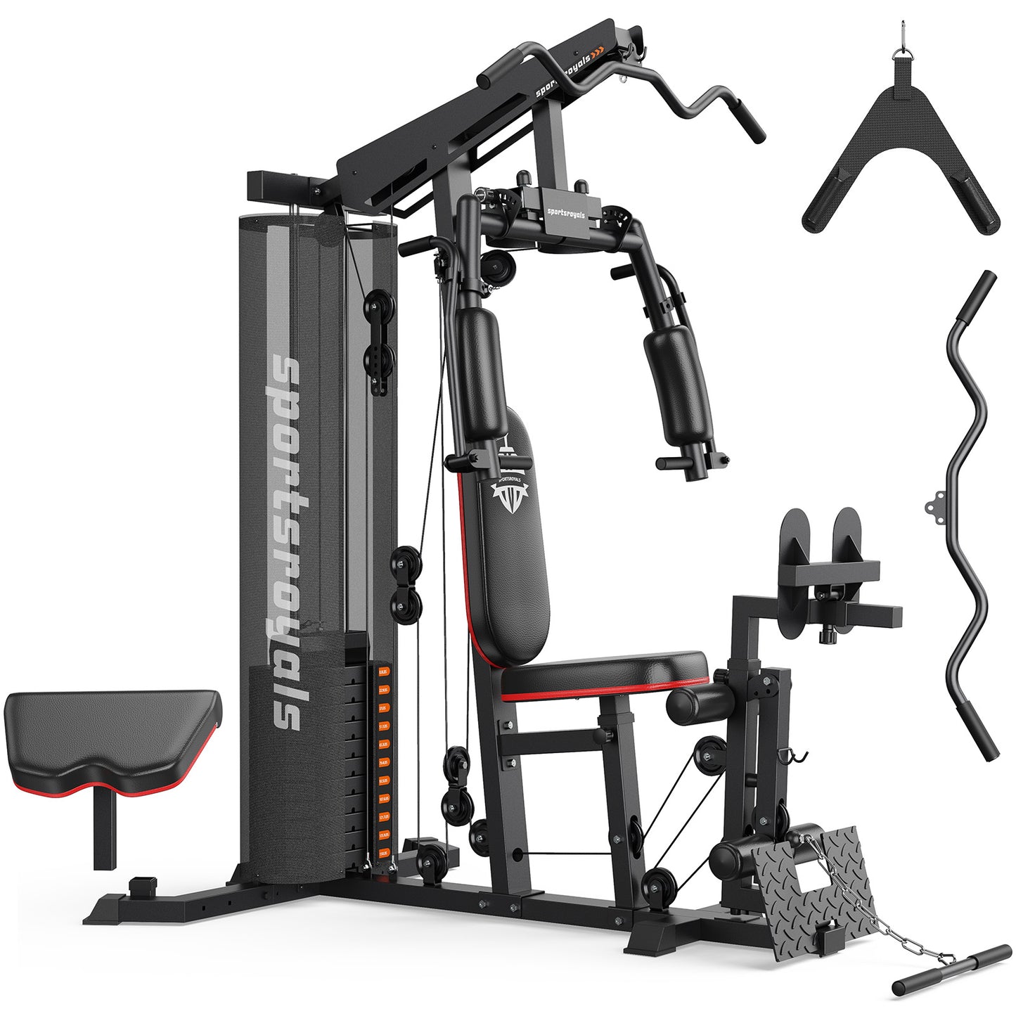 Sportsroyals 150LB Weight Stack Home Gym System - Versatile Cable Machine for Full Body Strength Training