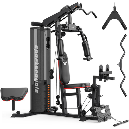 Sportsroyals 150LB Weight Stack Home Gym System - Versatile Cable Machine for Full Body Strength Training