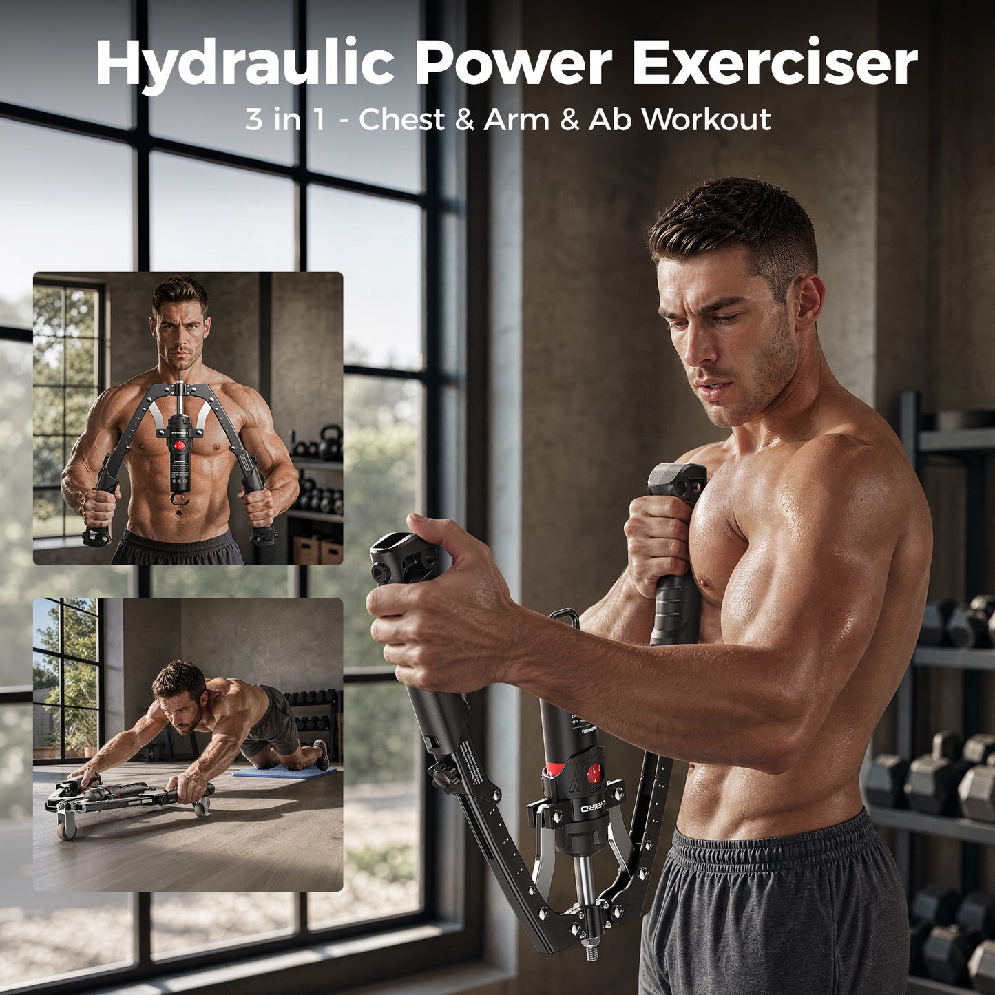 FLYBIRD 2-in-1 Twister Arm Trainer with Ab Roller Wheel, Adjustable 22-440lbs Hydraulic Power Chest