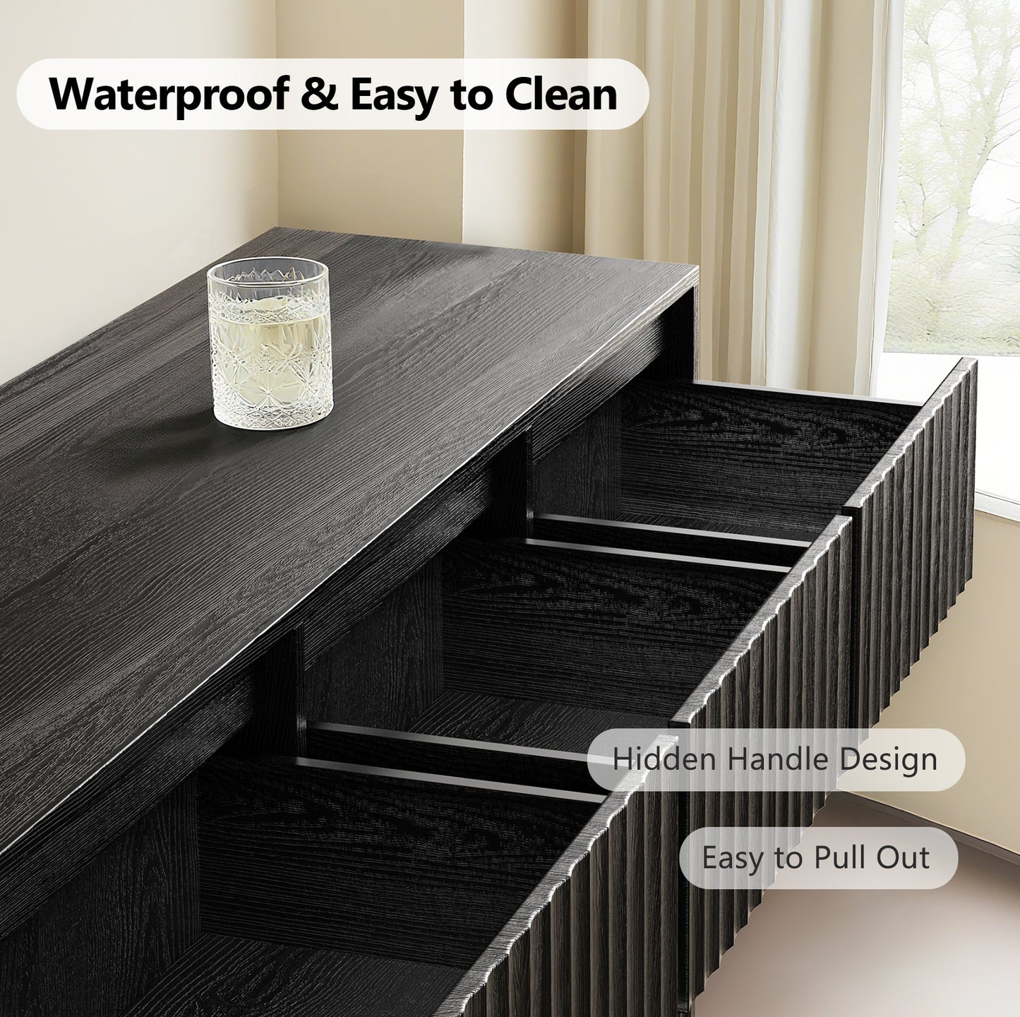 7-Drawer Dresser 47"W Double Dresser With Waveform Fluted Panel