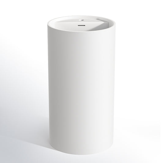 KOLIGEY 33.5'' Tall Solid Surface Circular Pedestal Bathroom Sink, Modern Pedestal Sink with Overflow B040