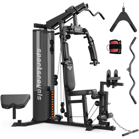 Sportsroyals Multifunctional Gym Equipment Pro Plus, Workout Station with 150LBS Weight Stack With Leg Press