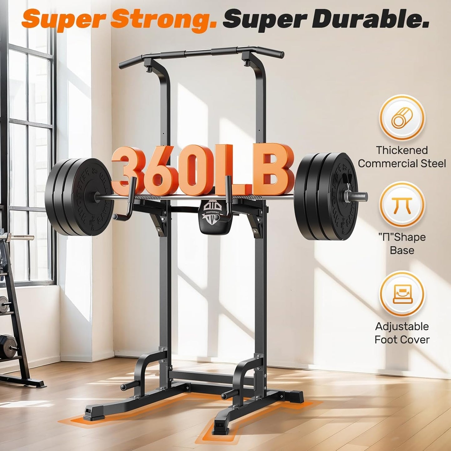 Sportsroyals Power Tower Pull Up Bar Station, 450LBS Stable Pull Up Dip Station for Home Gym Strength Training Equipment