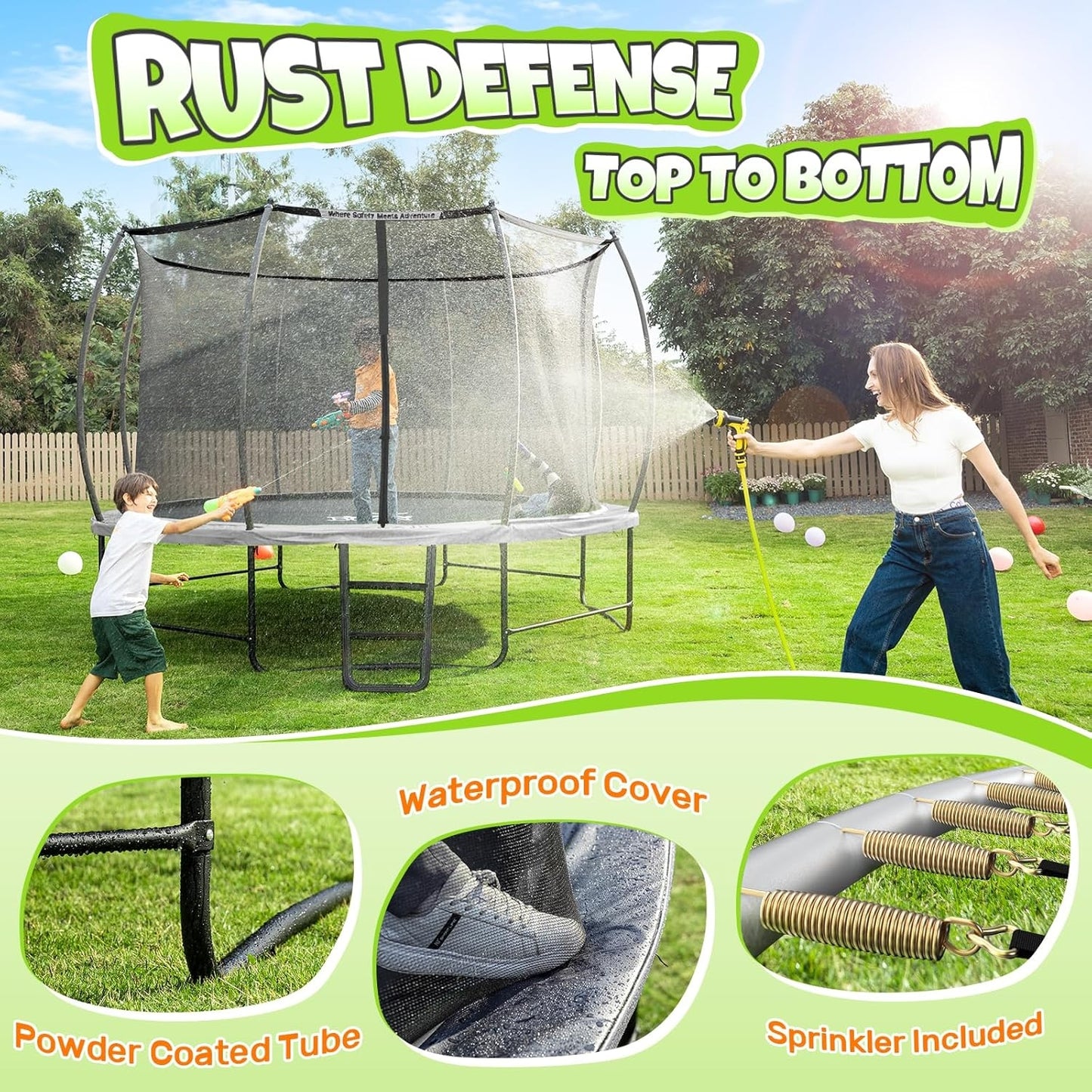 BCAN 16FT Recreational Trampoline with Enclosure for Kids Adults, ASTM Approved, Outdoor Trampolines with Ladder for Kids