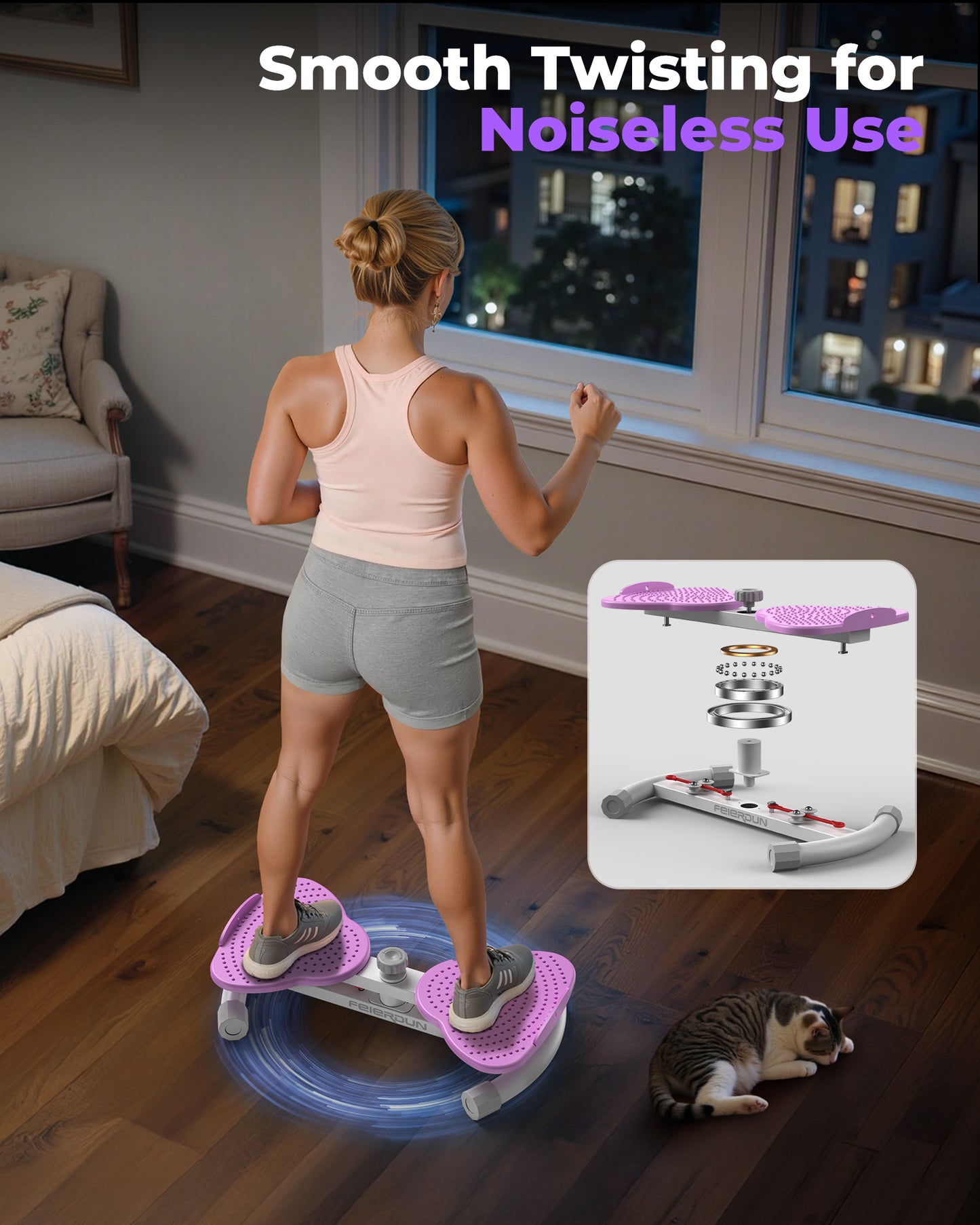 Feierdun Exercise Twist Boards for Home Workout,Waist Twister Machine Exercise,Balance Board for Weight Loss (Pink)