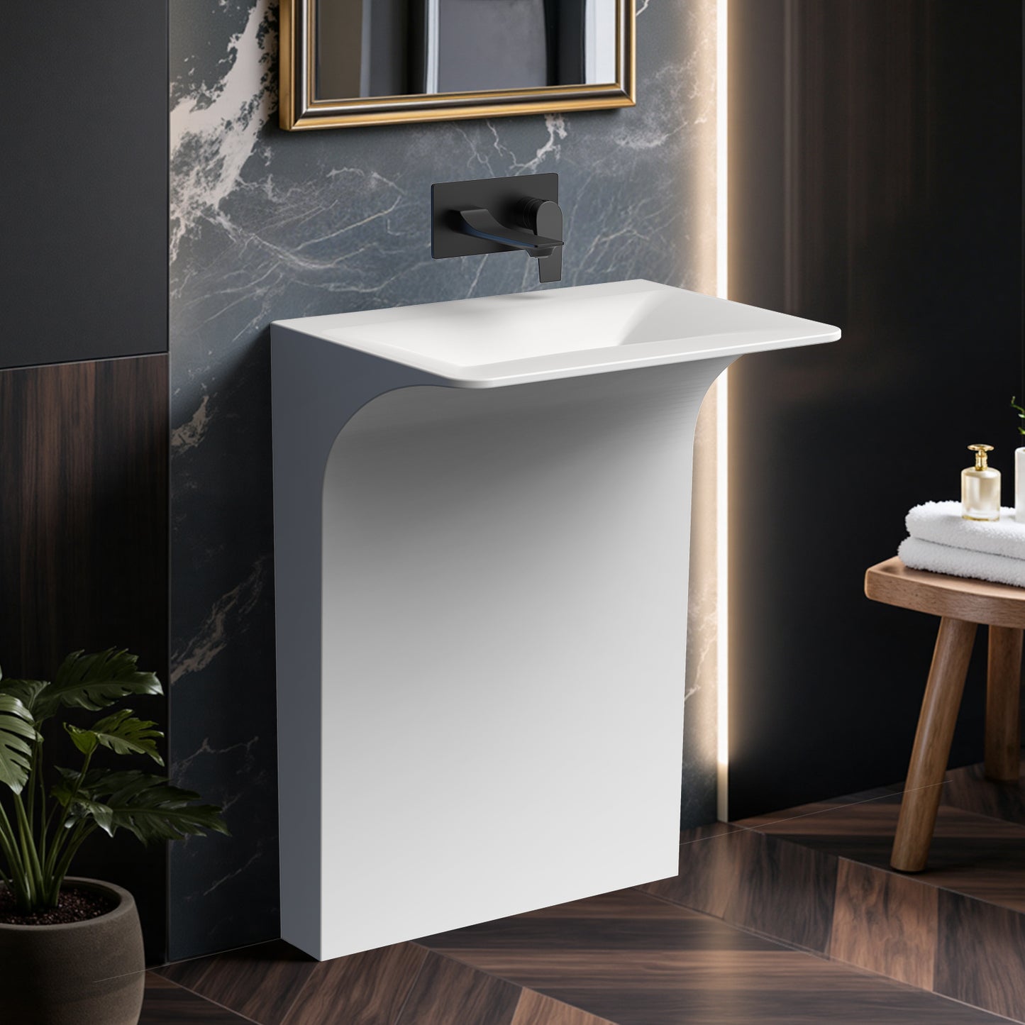KOLIGEY 33.2'' Tall Solid Surface Pedestal Sink,White Bathroom Sink B607