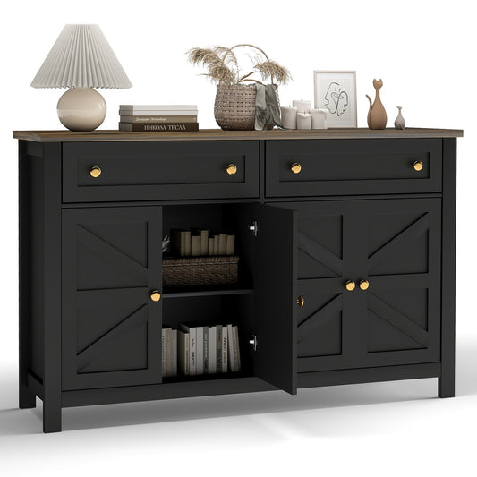 55.1in Sideboard Buffet Cabinet Kitchen Storage Sideboard with Drawers Doors Modern Farmhouse Coffee Bar Cabinet for Dining Room Living Room Black