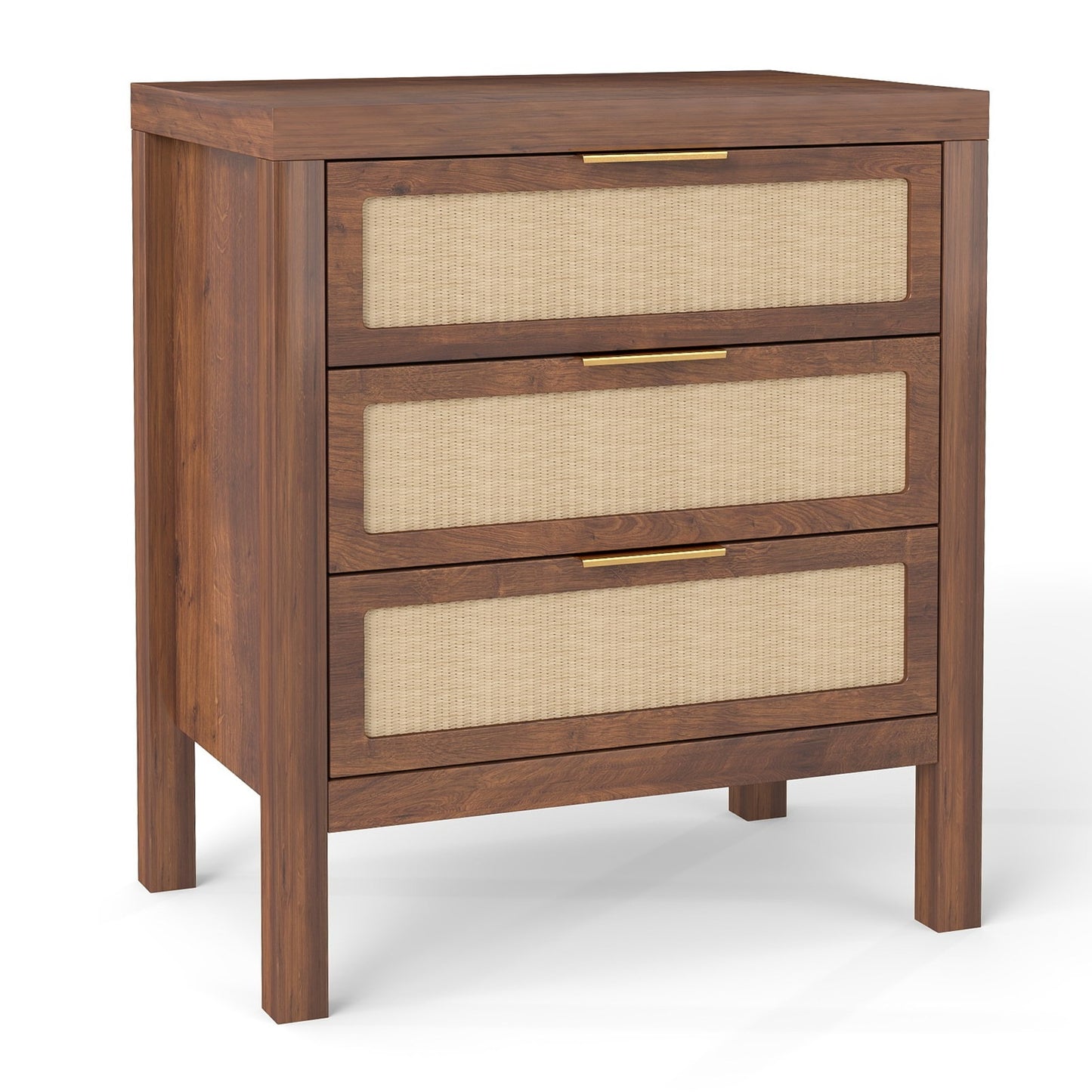 KOLIGEY Bedside Table 3 Layers Large Capacity Drawer Design Multifunctional Wooden Night Stand for Bedroom Walnut color