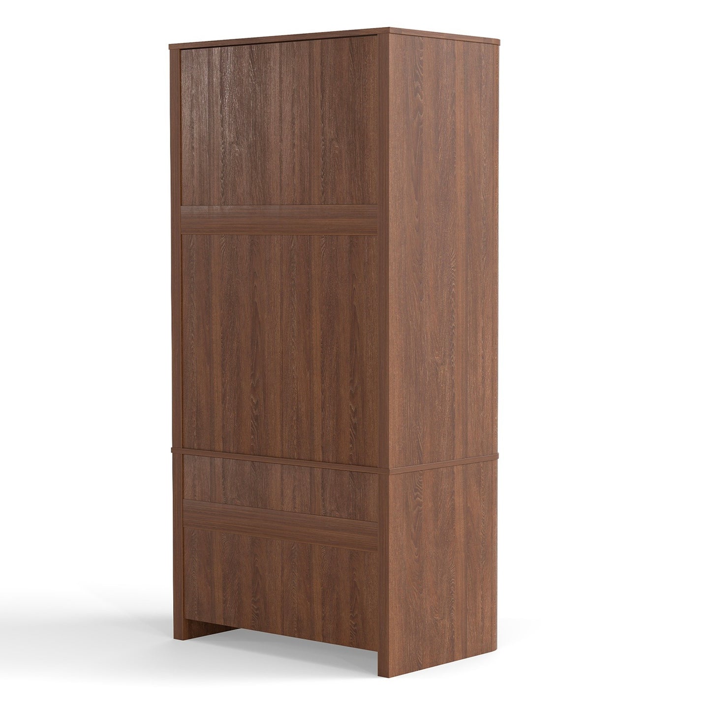 Clothing Wardrobe 2 Doors 2 Drawers Elegant Wooden Freestanding Storage Cabinet for Bedroom Living Room Office Walnut