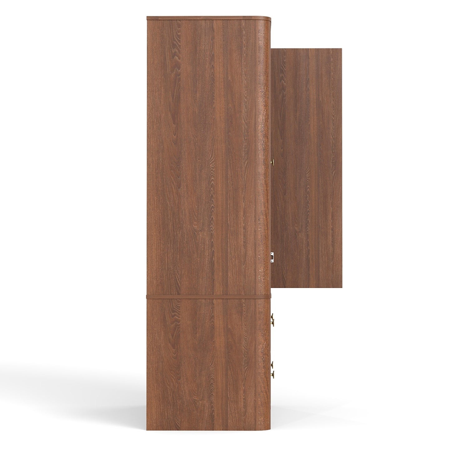 Clothing Wardrobe 2 Doors 2 Drawers Elegant Wooden Freestanding Storage Cabinet for Bedroom Living Room Office Walnut