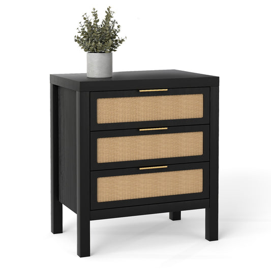 KOLIGEY Bedside Table 3 Layers Large Capacity Drawer Design Multifunctional Wooden Night Stand for Bedroom Walnut color