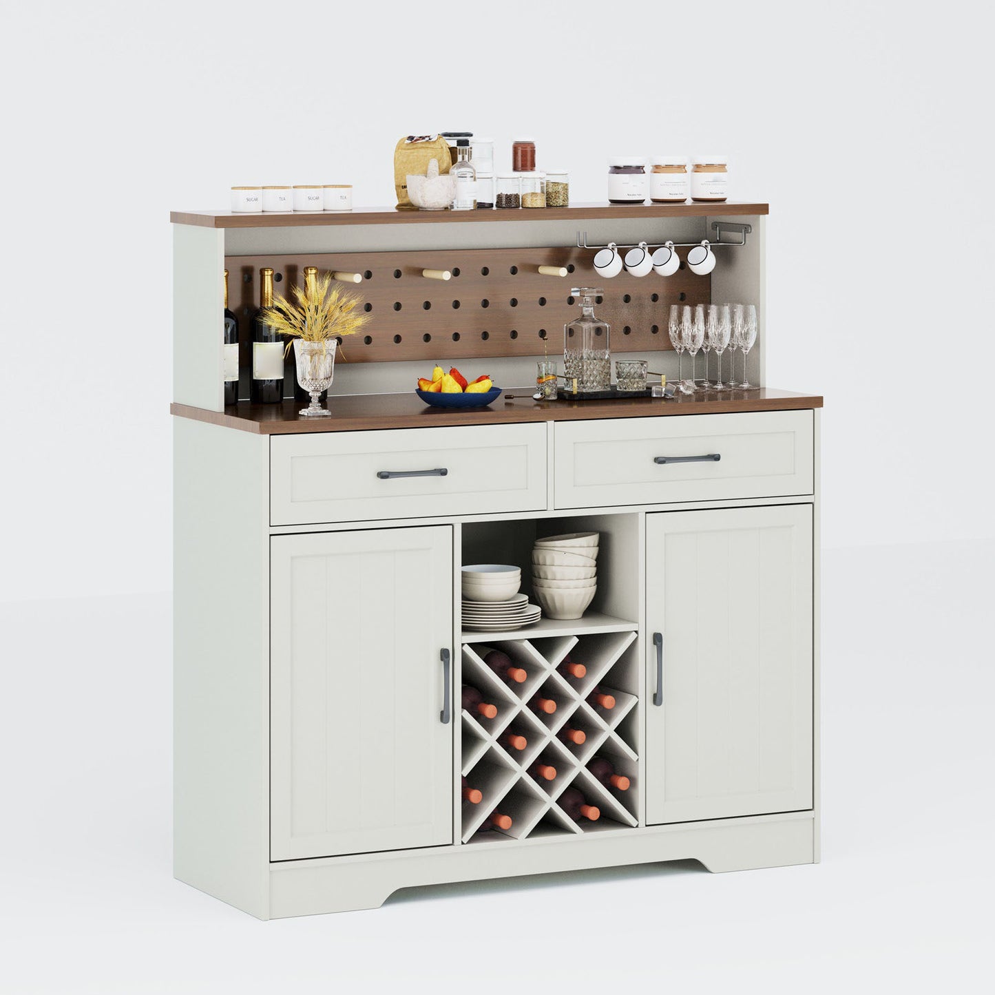 Two-door, three-drawer high-sideboard cabinet 01 US standard, dark walnut panel with white cabinet body